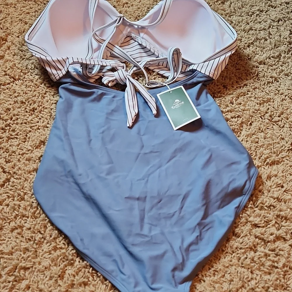 NWT EoMenie Striped Blue and White One Piece Swimsuit Wimans Size Medium - Picture 3 of 8